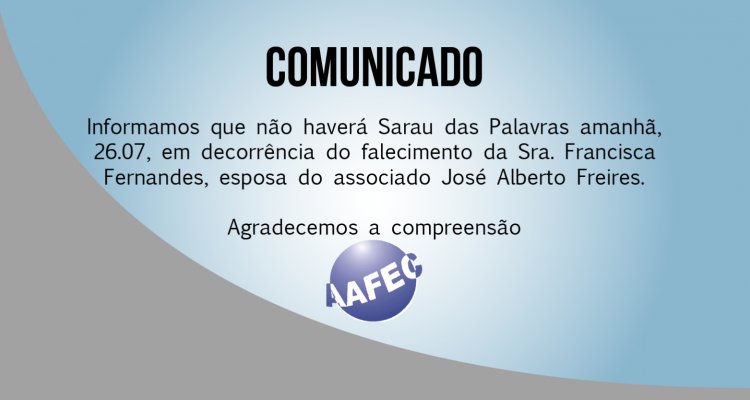 Sarau das Palavras de julho - cancelamento